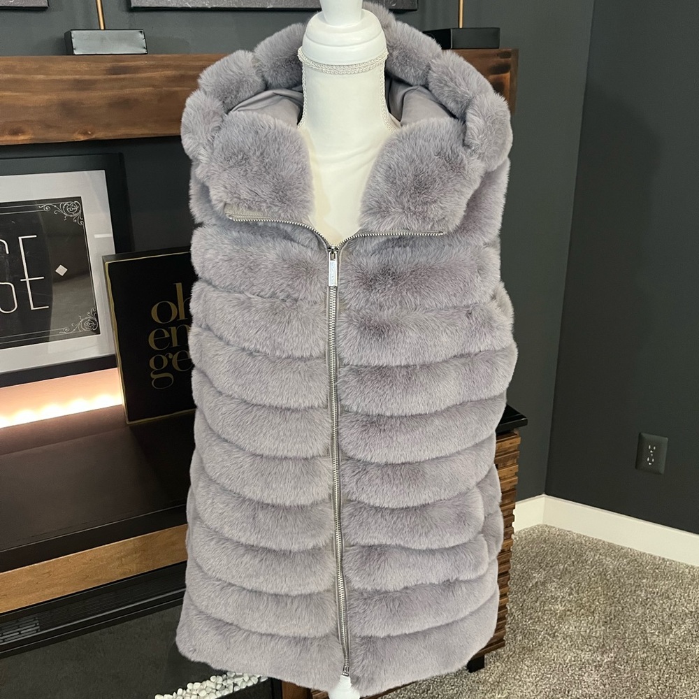 Michael Kors gray faux fur long vest